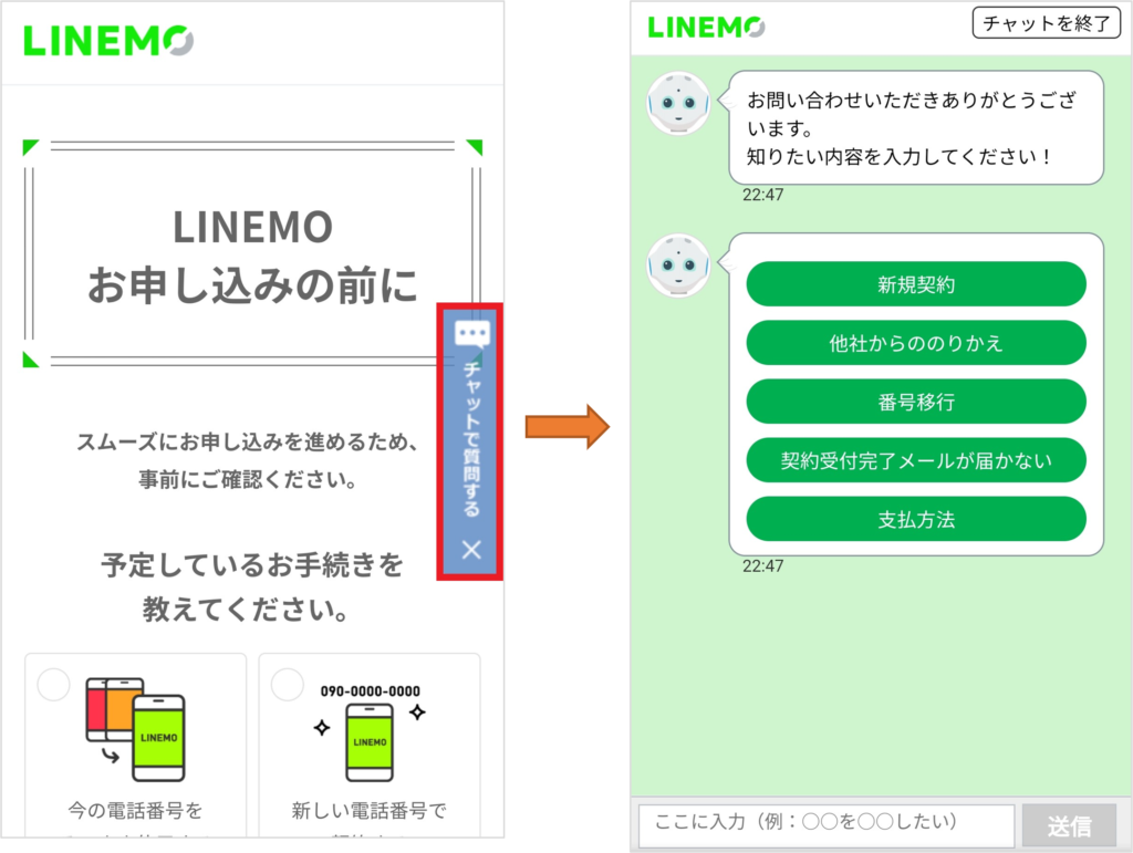 LINEMOのチャット画面