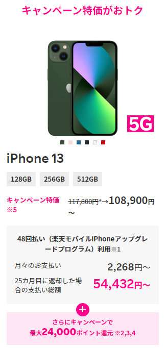 楽天モバイルのiPhone13
